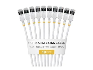 Startech - Koblingskabel - RJ-45 (hann) til RJ-45 (hann) 15 cm - 3.7 mm - U/FTP - CAT 6a - ultra-slim, uten hindringer, flertrådet, formstøpt - hvit (en pakke 10)