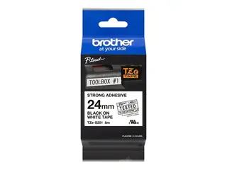 Brother TZe-S251 - Ekstra sterk adhesiv svart på hvitt - Rull (2,4 cm x 8 m) 1 kassett(er) laminert teip - for P-Touch PT-3600, D600, D800, P900, P950; P-Touch Cube PT-P910; P-Touch Cube Plus PT-P710