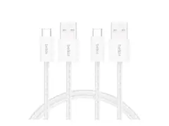 Belkin BoostCharge - USB-kabel USB (hann) til USB-C (hann) - 1.5 m - flettet kabel, USB Fast Charge (15W) - hvit (en pakke 2)