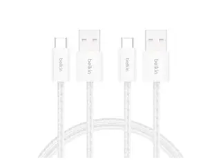 Belkin BoostCharge - USB-kabel USB (hann) til USB-C (hann) - 1.5 m - flettet kabel, USB Fast Charge (15W) - hvit (en pakke 2)