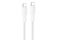 Belkin BoostCharge Eco - USB-kabel USB-C (hann) til USB-C (hann) - USB 2.0 - DC 48 V - 5 A - 3 m - USB Power Delivery (240 W), flettet kabel - hvit