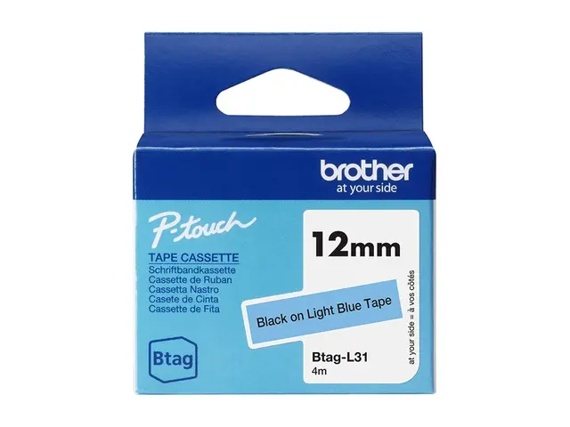 Brother BTAG-L31 - Svart på lyseblå Rull (1,2 cm x 4 m) 1 kassett(...