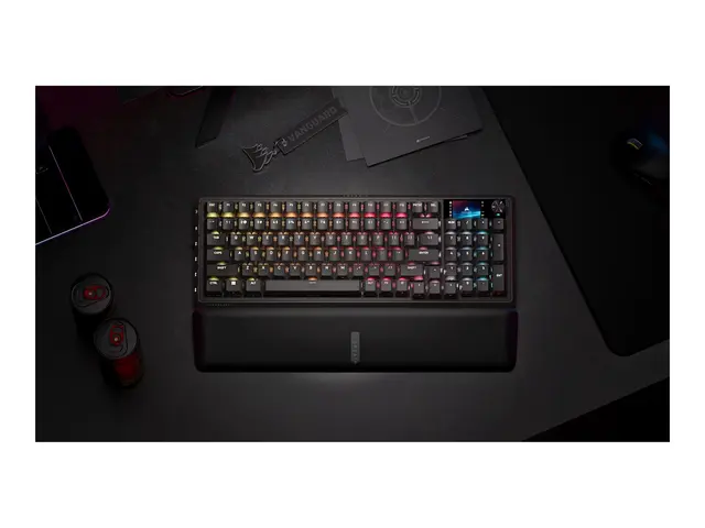 CORSAIR VANGUARD 96 - Tastatur - 96% - compact bakgrunnsbelyst - trådløs - USB, 2.4 GHz, Bluetooth - QWERTY - Nordisk - tastsvitsj: CORSAIR MLX Plasma - svart 