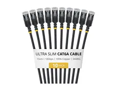 Startech - Koblingskabel - RJ-45 (hann) til RJ-45 (hann) 15 cm - 3.7 mm - U/FTP - CAT 6a - ultra-slim, uten hindringer, flertrådet, formstøpt - svart (en pakke 10)