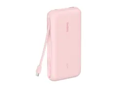 Belkin BoostCharge - Strømbank med integrert kabel - 20000 mAh - 30 watt - PD - 3 utgangskontakter (2 x USB-C, USB) - MFI-sertifisert - rosa