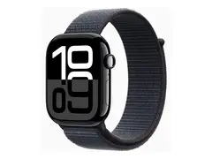 Apple Watch Series 10 (GPS + Cellular) 46 mm - jet svart aluminium - smartklokke med sportssl&#248;yfe - myk dobbeltlagsnylon - blekk - h&#229;ndleddst&#248;rrelse: 130-200 mm - 64 GB - LTE, Wi-Fi 4, UWB, Bluetooth - 4G - 35.3 g