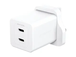 empower by PanzerGlass - Strømadapter - turbo, UK plug 45 watt - Power Delivery 3.1, Fast Charge - 2 utgangskontakter (USB-C) - sølvhvit