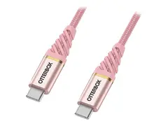 OtterBox Premium - USB-kabel - 24 pin USB-C (hann) til 24 pin USB-C (hann) USB 2.0 - 3 A - 1 m - Power Delivery-st&#248;tte - skimrerosa