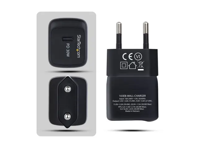 Startech - Strømadapter - 5 / 9 / 15 / 20 V, portable, GaN - 30 wa...