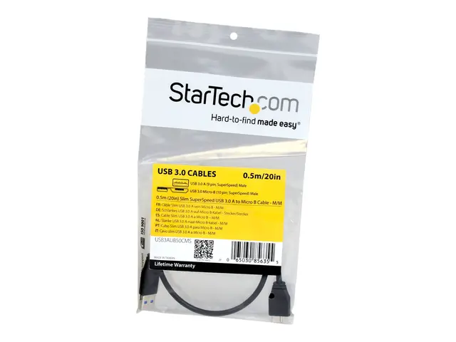 StarTech.com 0.5m 20in Slim USB 3.0 A to Micro B Cable M/M - Mobil...