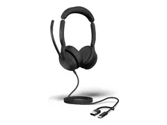 Jabra Evolve2 50 MS Stereo - Hodesett - on-ear tr&#229;dl&#248;s, kablet - aktiv st&#248;ydemping - USB-C, USB-A - Certified for Microsoft Teams