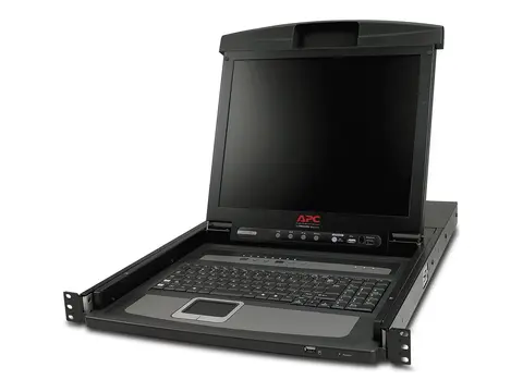 APC LCD Console - KVM-konsoll med KVM-svitsj 8 porter - PS/2 - 17" - kan monteres i rack - VGA - svart - 1U - for P/N: SMTL2K2RM2UCLNC, SMTL3KRM2UCLNC, SRT5KRMXLT-A, SRT6KRMXLT-A, SRT8KRMXLT-A