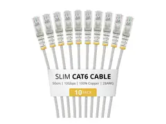 Startech - Koblingskabel - RJ-45 (hann) til RJ-45 (hann) 50 cm - 3.6 mm - UTP - CAT 6 - IEEE 802.3bt Type 4 - halogenfri, 100W PoE support, uten hindringer, flertrådet, slank, formstøpt - grå (en pakke 10)
