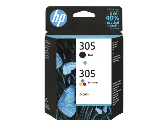 HP 305 - 2-pack svart, farge (cyan, magenta, gul) original blister...