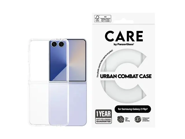 PanzerGlass CARE Galaxy Z Flip7 Urban Combat deksel (gjennomsiktig) Klar ramme 