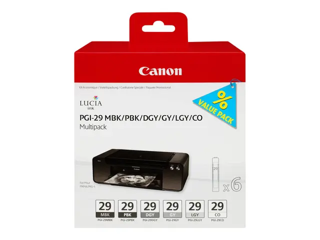 Canon PGI-29 MBK/PBK/DGY/GY/LGY/CO Multipack - 6-pack - 36 ml - gr...