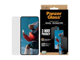 PanzerGlass - Skjermbeskyttelse for mobiltelefon ultravid passform med EasyAligner - glass - med personvernsfilter - 2-veis - rammefarge svart - for Samsung Galaxy S26