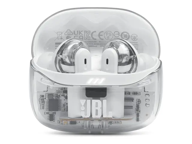 JBL TUNE Beam 2 - Ghost Edition - True wireless-hodetelefoner med mikrofon i øret - Bluetooth - aktiv støydemping - spøkelseshvit 