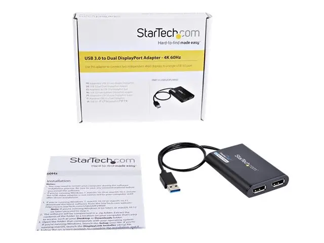 StarTech.com USB 3.0 to Dual DisplayPort Adapter 4K 60Hz, DisplayL...