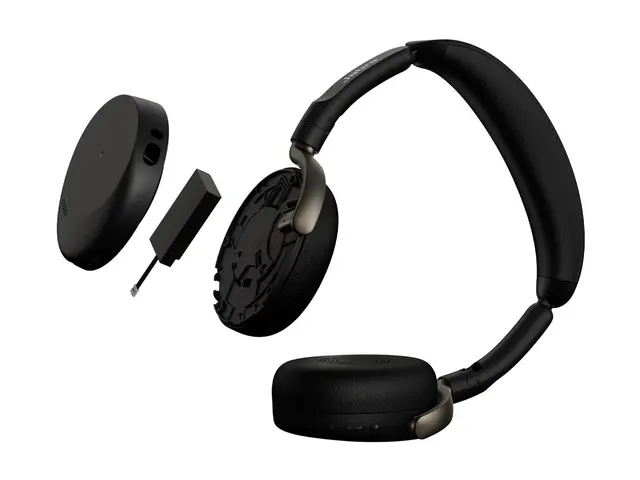 Jabra Evolve3 65 Flex MS - Hodesett - on-ear Bluetooth - trådløs, kablet - aktiv støydemping - USB-A via Bluetooth-adapter, USB-C - svart - Certified for Microsoft Teams, Zoom Certified, Works With Google Meet, MFi Certified 