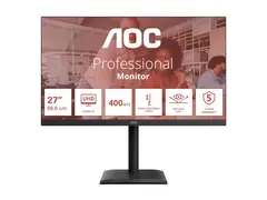 AOC U27E4CV - E4 Series - LED-skjerm 27&quot; - 3840 x 2160 4K UHD (2160p) @ 60 Hz - IPS - 400 cd/m&#178; - 1200:1 - 4 ms - 2xHDMI, DisplayPort, USB-C - h&#248;yttalere - svart