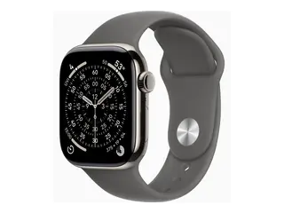 Apple Watch Series 11 (GPS + Cellular) - 42 mm naturlig titan - smartklokke med sportsb&#229;nd - fluorelastomer - steingr&#229; - b&#229;ndbredde: M/L - 64 GB - LTE, Wi-Fi 4, UWB, Bluetooth - 5G - 34.6 g