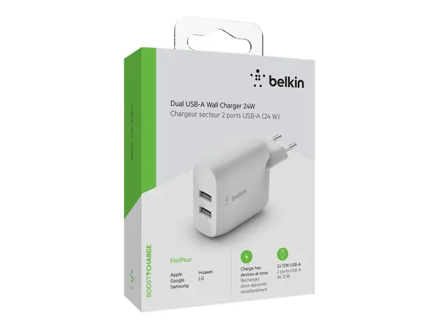 Belkin BoostCharge - Strømadapter 24 watt QC 3.0 2 utgangskontakte...