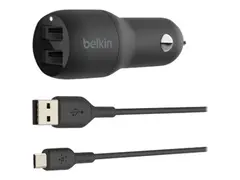 Belkin BoostCharge Dual Charger - Bilstrømadapter 24 watt - 4.8 A - 2 utgangskontakter (USB) - på kabel: USB-C - svart