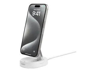 Belkin BoostCharge Pro - Tr&#229;dl&#248;st ladestativ magnetisk + AC-str&#248;madapter - 15 watt - hvit