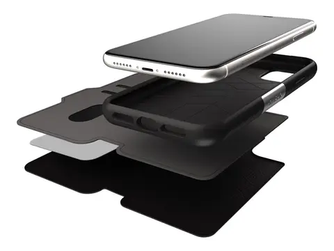 OtterBox Strada Series - Lommebok for mobiltelefon l&#230;r, polykarbonat - skyggesvart - for Apple iPhone 11