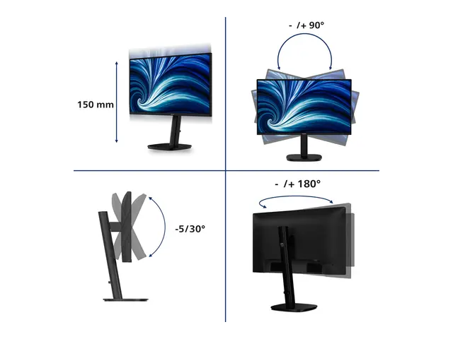 Philips 24B2N3200A - 3000 Series - LED-skjerm 24" (23.8" synlig) - 1920 x 1080 Full HD @ 120 Hz - IPS - 350 cd/m² - 1500:1 - 4 ms - HDMI, VGA, DisplayPort - høyttalere - svart 