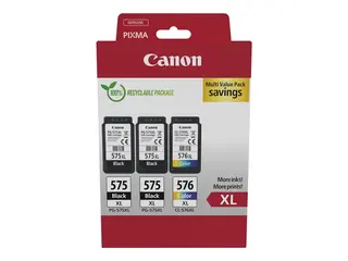 Canon PG-575XLx2/CL-576XL Multipack - 3-pack Høy ytelse - svart, farge (cyan, magenta, gul) - original - hengeboks - blekkpatron - for PIXMA TR4750i, TR4751i, TR4755i, TS3550i, TS3551i
