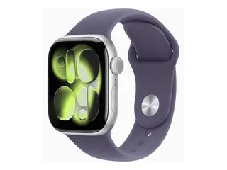 Apple Watch Series 11 (GPS + Cellular) - 42 mm s&#248;lvaluminium - smartklokke med sportsb&#229;nd - fluorelastomer - lilla t&#229;ke - b&#229;ndbredde: S/M - 64 GB - Bluetooth, LTE, Wi-Fi 4, UWB - 5G - 29.7 g