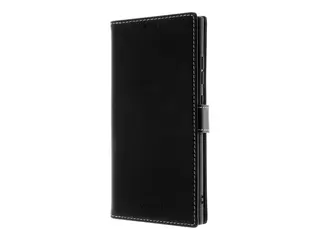 Insmat Exclusive - Lommebok for mobiltelefon ekte skinn, kartong+papir, polyuretan, termoplast-polyuretan (TPU) - svart - for Samsung Galaxy S24 Ultra