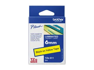 Brother TZe-611 - Svart p&#229; gult Rull (0,6 cm) 1 kassett(er) laminert teip - for Brother PT-D210, D600, H110; P-Touch PT-1005, 1880, E310; P-Touch Cube Pro PT-P910