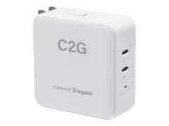 C2G - Strømadapter - dobbel - 65 watt - 3 A Fast Charge - 2 utgangskontakter (USB-C) - hvit