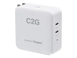 C2G - Strømadapter - dobbel - 65 watt - 3 A Fast Charge - 2 utgangskontakter (USB-C) - hvit