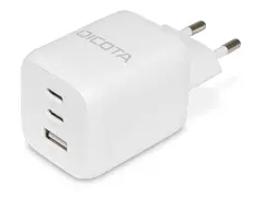 DICOTA - Strømadapter - kompakt, GaN - 65 watt 5 A - PD 3.0 - 3 utgangskontakter (2 x USB-C, USB) - hvit - Europa