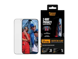 PanzerGlass - Skjermbeskyttelse for mobiltelefon ultra-bred passform med FASTFIT IN-A-BOX - glass - med personvernsfilter - 2-veis - klebemiddel - rammefarge svart - for Apple iPhone 18 Pro Max