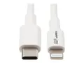 Eaton Tripp Lite Series USB-C to Lightning Sync/Charge Cable (M/M), MFi Certified, White, 3 ft. (0.9 m) USB-kabel - 24 pin USB-C (hann) til Lightning (hann) - USB 2.0 - 20 V - 3 A - 90 cm - hvit