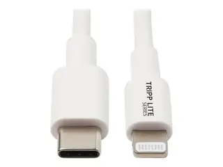 Eaton Tripp Lite Series USB-C to Lightning Sync/Charge Cable (M/M), MFi Certified, White, 3 ft. (0.9 m) USB-kabel - 24 pin USB-C (hann) til Lightning (hann) - USB 2.0 - 20 V - 3 A - 90 cm - hvit