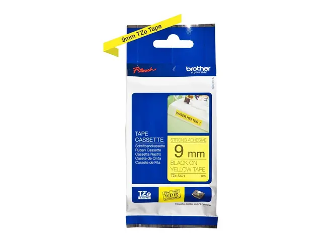 Brother TZe-S621 - Ekstra sterk adhesiv svart på gult Rull (0,9 cm...