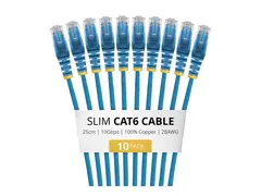 Startech - Koblingskabel - RJ-45 (hann) til RJ-45 (hann) 25 cm - 3.6 mm - UTP - CAT 6 - IEEE 802.3bt Type 4 - halogenfri, 100W PoE support, uten hindringer, flertrådet, slank, formstøpt - blå (en pakke 10)