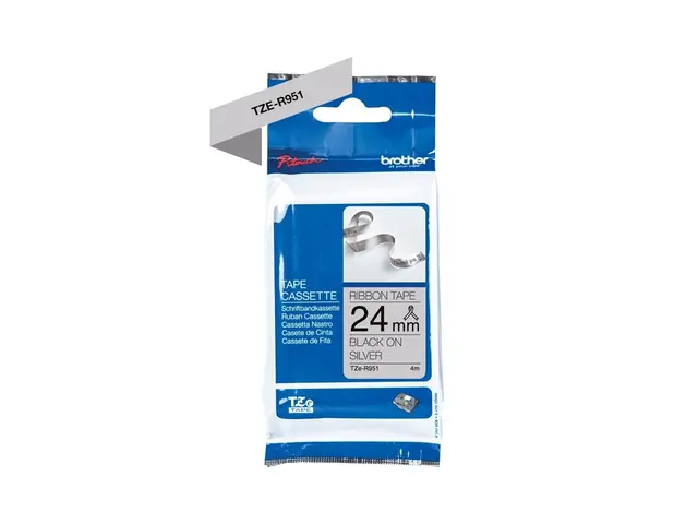 Brother TZe-R951 - Sateng - sort på sølv - Rull (2,4 cm x 4 m) 1 k...