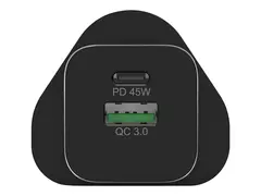 PORT Connect - Strømadapter - 45 watt - 3.4 A PD, QC 3.0 - 2 utgangskontakter (USB, USB-C) - svart