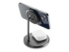Cellularline Mag Duo - Tr&#229;dl&#248;st ladestativ 2-i-1 - 15 watt - svart