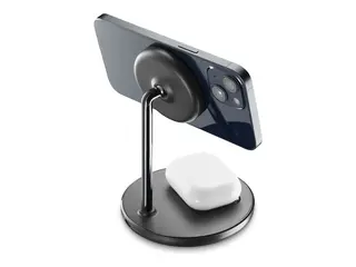 Cellularline Mag Duo - Tr&#229;dl&#248;st ladestativ 2-i-1 - 15 watt - svart