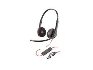 HP Poly Blackwire 3225 - Blackwire 3200 Series hodesett - on-ear - kablet - 3,5 mm jakk, USB-C - svart - Certified for Skype for Business, Cisco Jabber Certified, Avaya Certified, UC-sertifisert