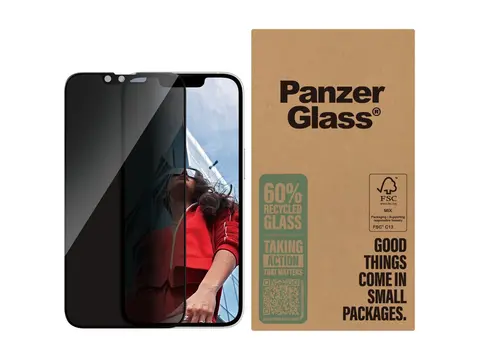 PanzerGlass - Skjermbeskyttelse for mobiltelefon ultrabred passform - glass - med personvernsfilter - for Apple iPhone 13, 13 Pro, 14