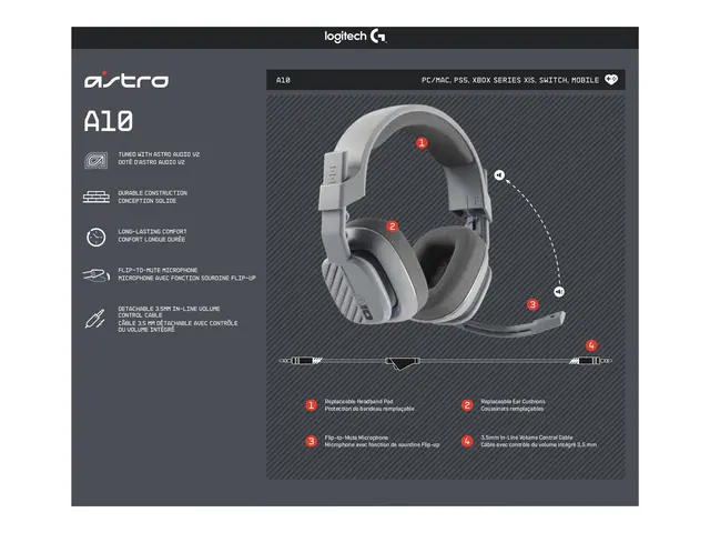 ASTRO Gaming A10 Gen 2 - Hodesett - full størrelse - kablet - 3,5 ...